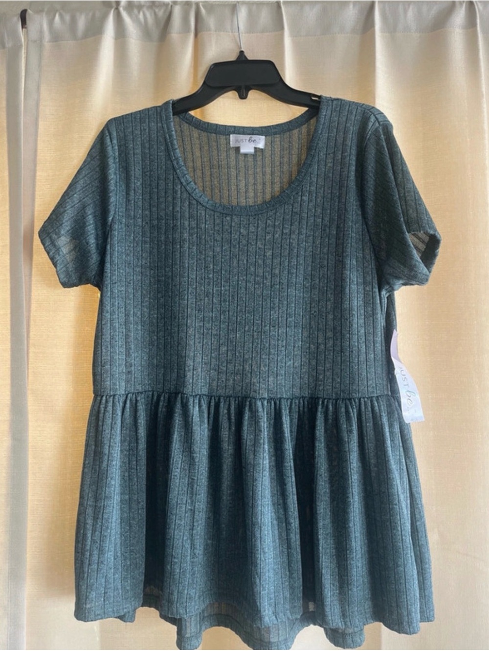 just be Heathered Teal Ribbed Babydoll Top